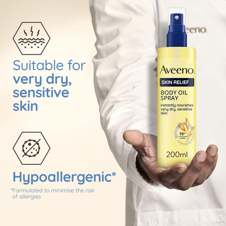 Aveeno Skin Relief Body Oil Spray with Oat and Jojoba Oil for Very Dry, Sensitive Skin - 200ml