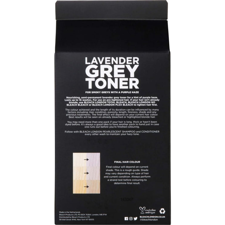 Bleach London Lavender Grey Toner Kit - Ammonia-Free Toning for Silvery Lilac Finish - Ideal to neutralise brassy yellow in Light Blonde Hair - with Smooth and Shine Complex (Complete Kit)