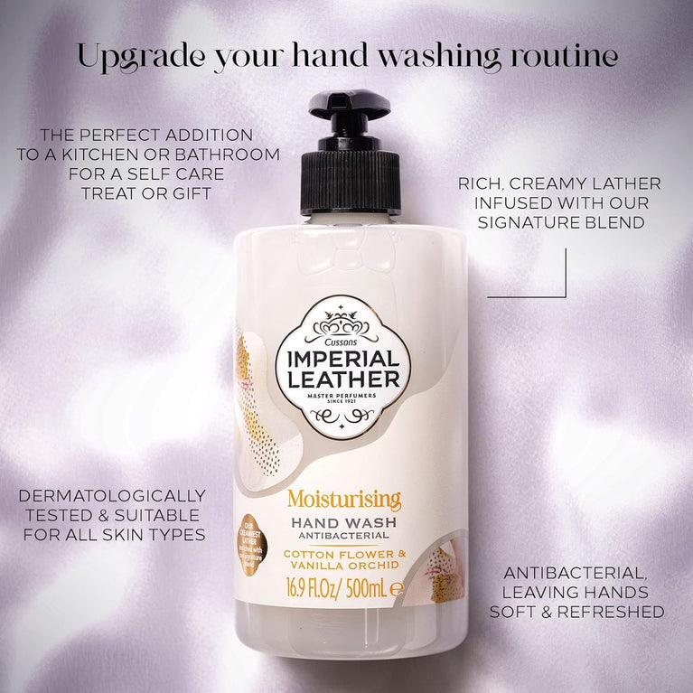 Imperial Leather Moisturising Hand Wash with Cotton Flower & Vanilla Orchid, Antibacterial, Signature Oil Blend, Pack of 6 x 500ml