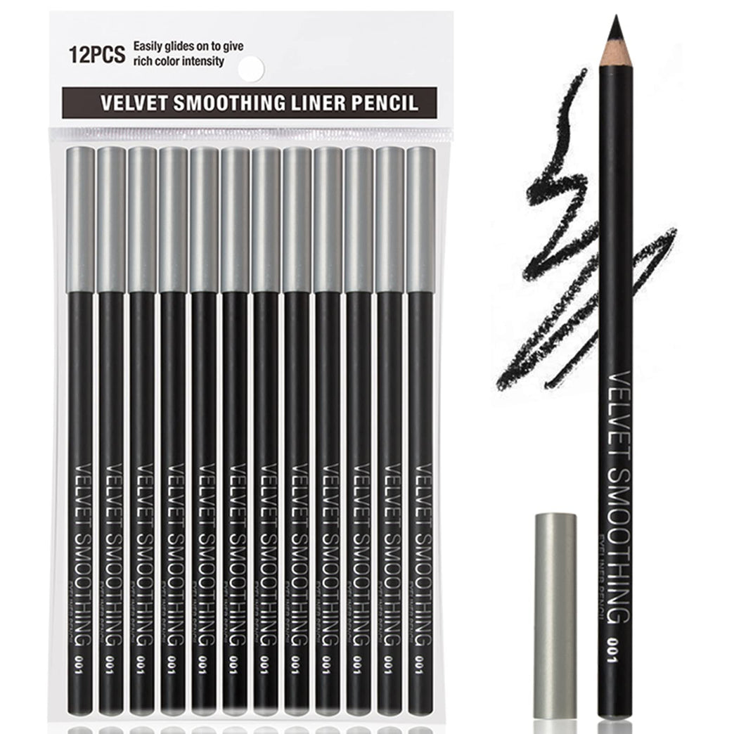 Erinde 12-Piece Black Eyeliner & Eyeshadow Pencil Set - Waterproof, Matte, Soft, Hypoallergenic, Easy-to-Apply Eye Makeup, Suitable for Sensitive Skin