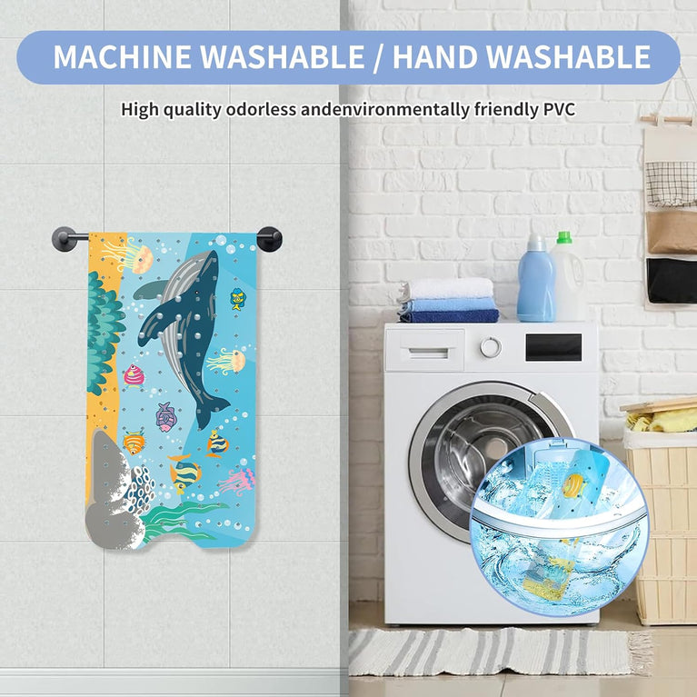 ZOUFRIDN Ocean Friends Non-Slip Bathtub Mat for Children & Baby, Blue