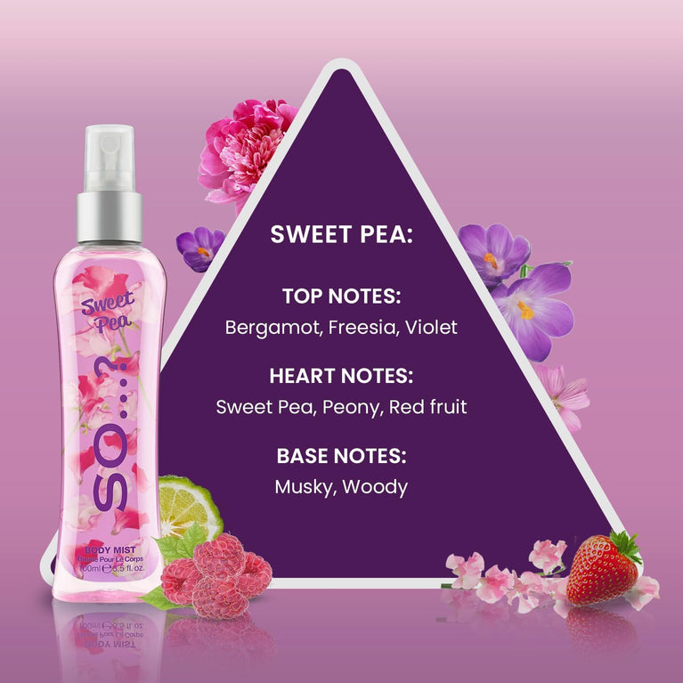 So...? Women's Sweet Pea Body Mist - Floral Fragrance Spray 100ml