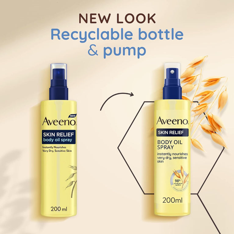 Aveeno Skin Relief Body Oil Spray with Oat and Jojoba Oil for Very Dry, Sensitive Skin - 200ml