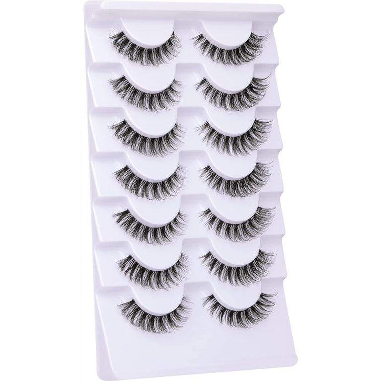Goddvenus 7-pair Pack of Lightweight, Natural-looking CC Curl False Eyelashes with Clear Band - Wispy, Photogenic, and Easy to Apply 14mm Russian Lashes for an Eye-Catching, Confident Look