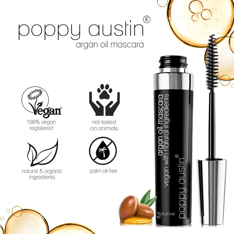 Poppy Austin 24-Hour Vegan and Organic Volumising Mascara - Hypoallergenic, Smudge-Resistant, and Waterproof for Sensitive Eyes (9 Gram)