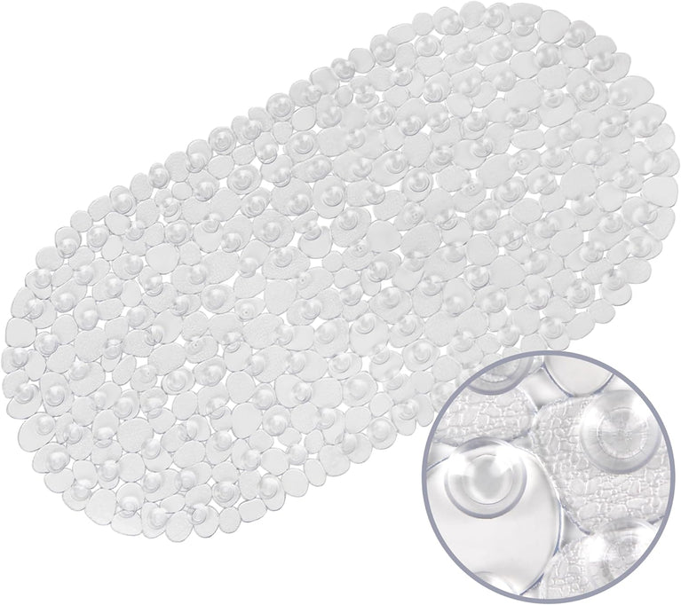 Non-Slip Clear Pebble Bath Mat with Drain Holes, 69 x 36 cm