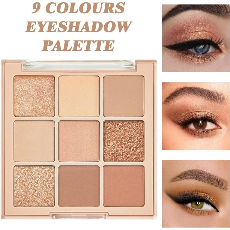 9-Shade Smoky Eyeshadow Palette - High Pigmented, Waterproof & Long-Lasting Matte and Shimmer Shadows in Neutral Tones