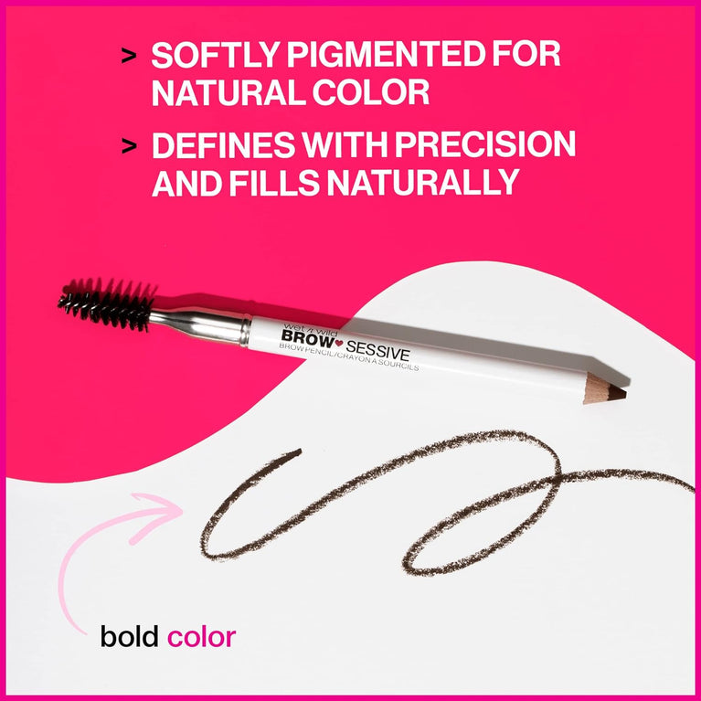 Wet 'n' Wild Brow-Sessive Medium Brown Eyebrow Pencil, Dual-Functional with Spoolie Brush, for Natural, Buildable Eyebrow Definition