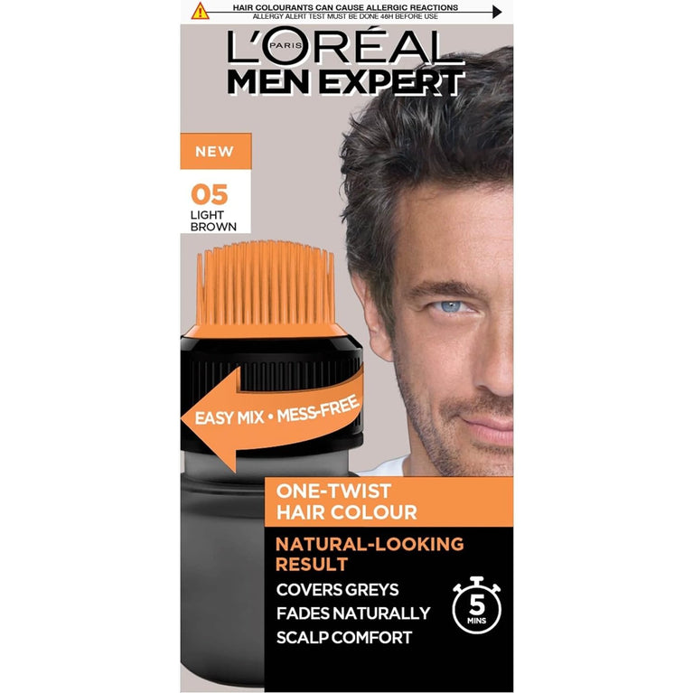 L'Oreal Paris Men Expert One Twist Hair Colour, Light Brown Shade - Fast Grey Coverage Hair Dye for Men