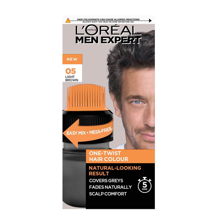 L'Oreal Paris Men Expert One Twist Hair Colour, Light Brown Shade - Fast Grey Coverage Hair Dye for Men