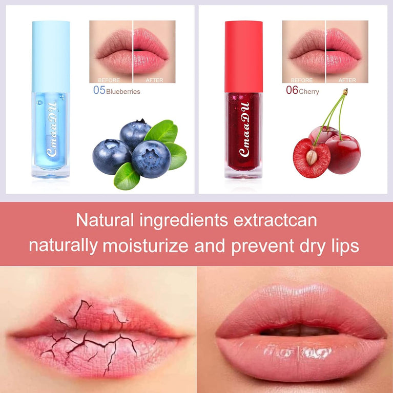 Mrettick 6-Pack Fruit-Infused Lip Glow Oil Set - Moisturizing and Color-Changing Lip Care Kit