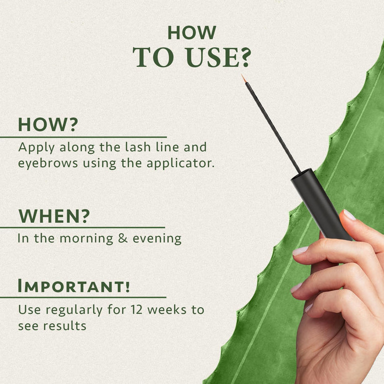 Satin Naturel's Advanced Eyelash and Eyebrow Growth Serum with Organic Aloe Vera and Peptides - 5ml Hormone-Free Formula for Enhanced Lash Density and Thickness