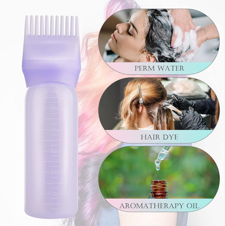 Hair Dye Applicator Brush 3 Pack with Comb Head and Graduated Scale (Pink+White+Purple)