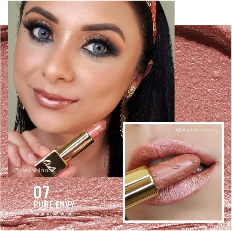 OULAC 3D Metallic Shine Glitter Lipstick, Nude High-Intensity Lipcolor, Brown Moisturizing & Long-Lasting, Vegan & Cruelty-Free, Full-Coverage Lip Envy(07) 4.3 g/0.15 oz