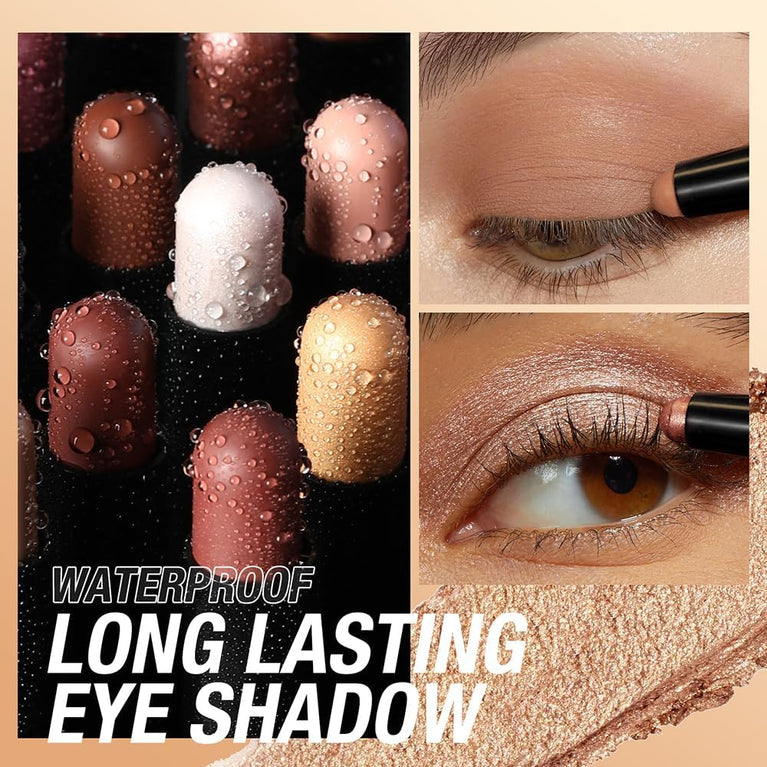 Versatile 8-Piece Waterproof Eyeshadow Stick Set - Matte, Shimmer and Metallic Finish Eye Shadow Crayons for Long-Lasting, Crease-Free Wear (Set B)