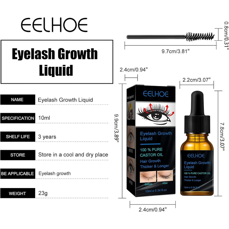 Rapid Lash and Brow Growth Serum with Castor Oil - 100% Natural Eyelash Enhancer & Hair Treatment - 10ML Booster for Full, Long, Thick Lashes and Eyebrows