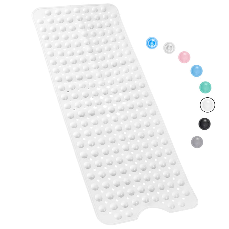 Non-Slip Bathtub Mat with Suction Cups and Draining Holes - White