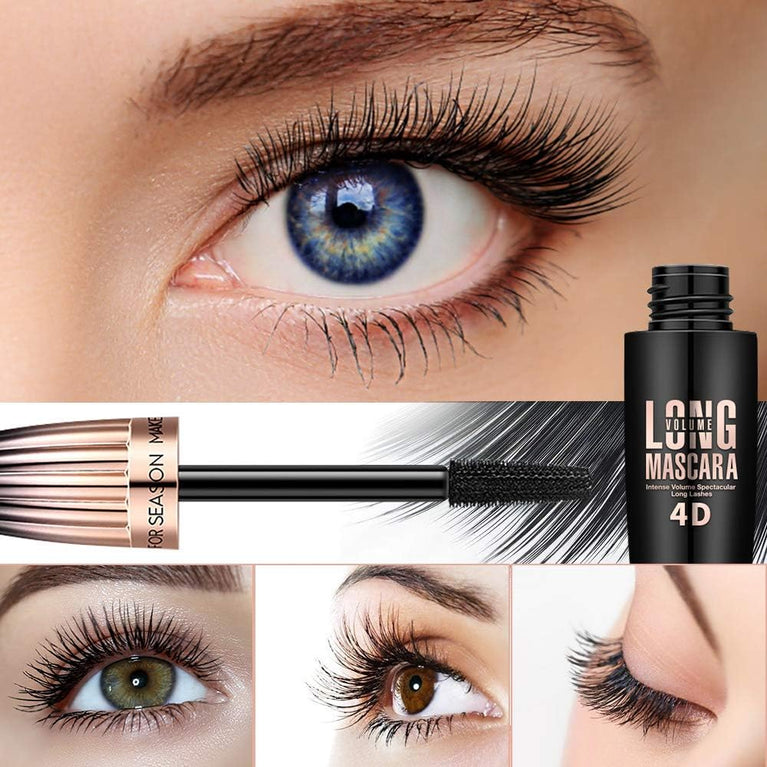 Voluminous 4D Silk Fiber Mascara - Waterproof, Longer & Thicker Lashes, Hypoallergenic, Easy Application & Removal, Smudge-Proof & Long-Lasting (Black)