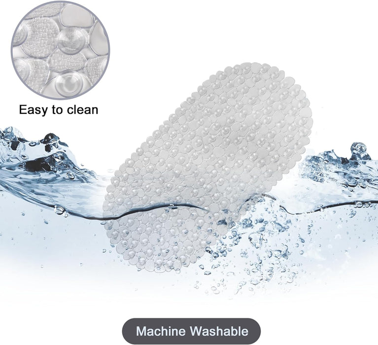 Non-Slip Clear Pebble Bath Mat with Drain Holes, 69 x 36 cm