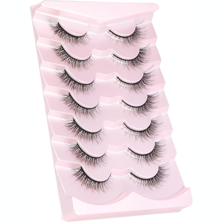 EYDEVRO's Wispy Natural Cat Eye Lashes - Faux Mink, Lightweight, Handmade False Eyelashes, 7 Pairs Pack, 12mm Short for Everyday Use