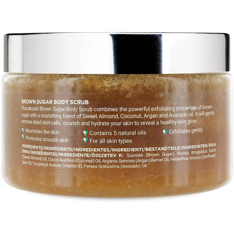 PraNaturals Brown Sugar Body Scrub - Natural Exfoliating Body Scrub - Gently Removes Dead, Dry Skin Cells - 280g