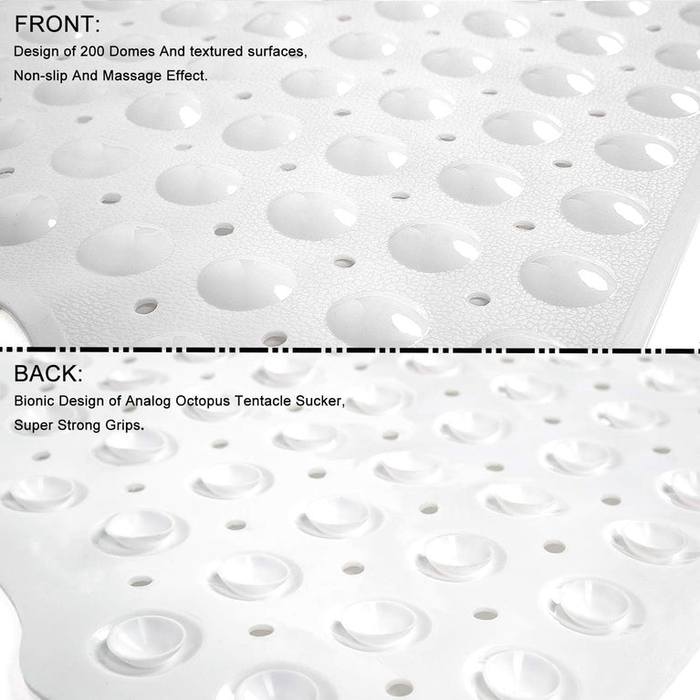 TEESHLY Extra Long Non-Slip Bathtub Mat with Drain Holes and Suction Cups for Shower Tub