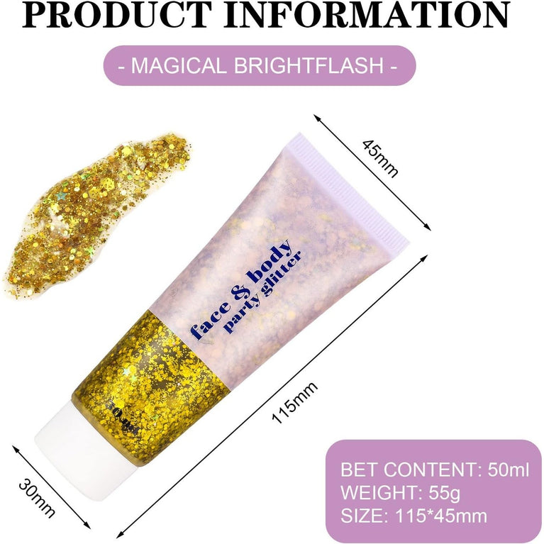 Dacitiery Trio Body Glitter Gel Set, 50ml Holographic Mermaid Sequins for Face, Body, Eye, Hair, Nail DIY Art - Sparkling Liquid Eyeshadow for Festival Parties and Makeup Decoration