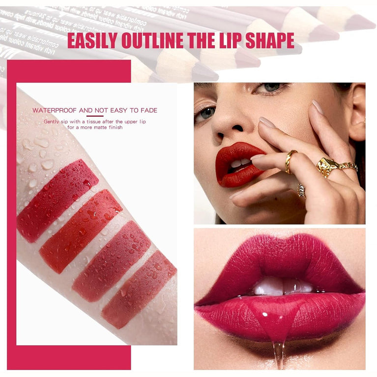 Beteligir Vibrant 8-Color Matte Lip Liner Set with Sharpener, Long-Lasting and Waterproof Lip Crayon, Non-Drying and Easy to Apply, Cruelty-Free (01)