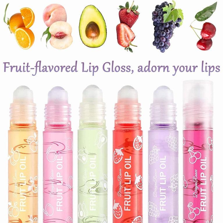 Fruity Flavor Lip Plumper Gloss Set, Transparent Moisturizing Lip Oils for Chapped Lips - 6 Pack