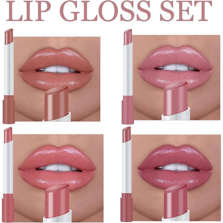Long-Lasting Matte Lip Gloss Set - 4 Pcs High Pigment Waterproof Liquid Lipsticks, Nude Shades for All Occasions, Perfect Makeup Gift Set for Women