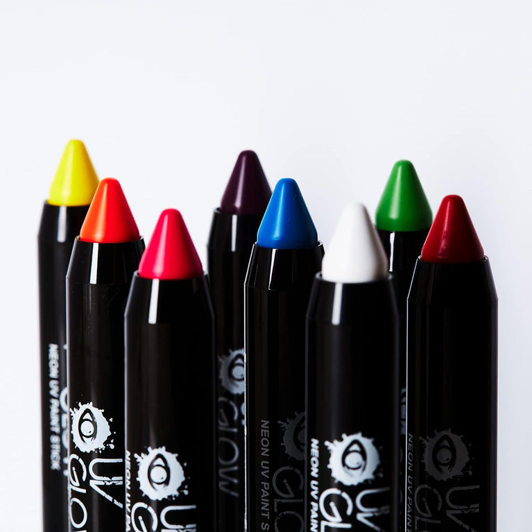 UV Glow Neon Body Crayons - Bright, Water-Resistant Face Paint Sticks (Set of 6)
