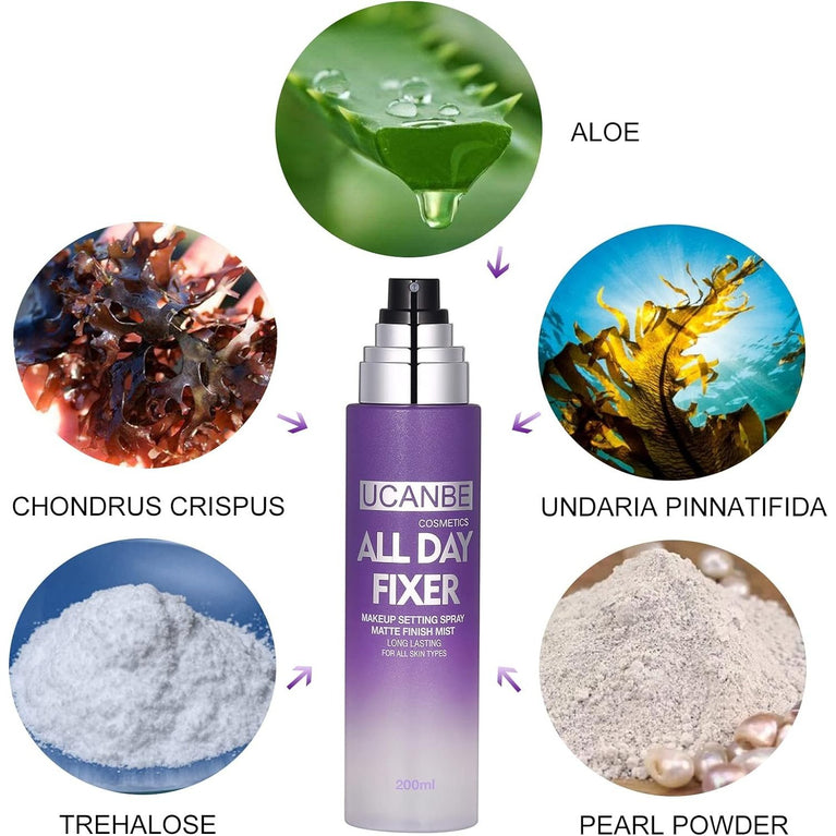 UCANBE Pearl Powder Matte Finish Makeup Setting Spray - Hydrating Long-Lasting 6.7 Fl Oz