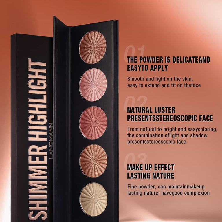 Lustrous Radiance 5-in-1 Highlighter Palette - Waterproof Illuminating Makeup Powder
