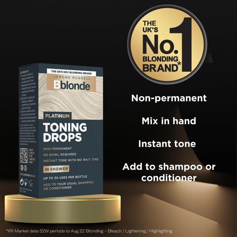 Jerome Russell Bblonde Platinum Toning Drops - Non-Permanent Platinum Hair Toner, Refresh & Maintain Blonde Hair Dye, Add Drops in Shower with Shampoo or Conditioner, 50 Uses