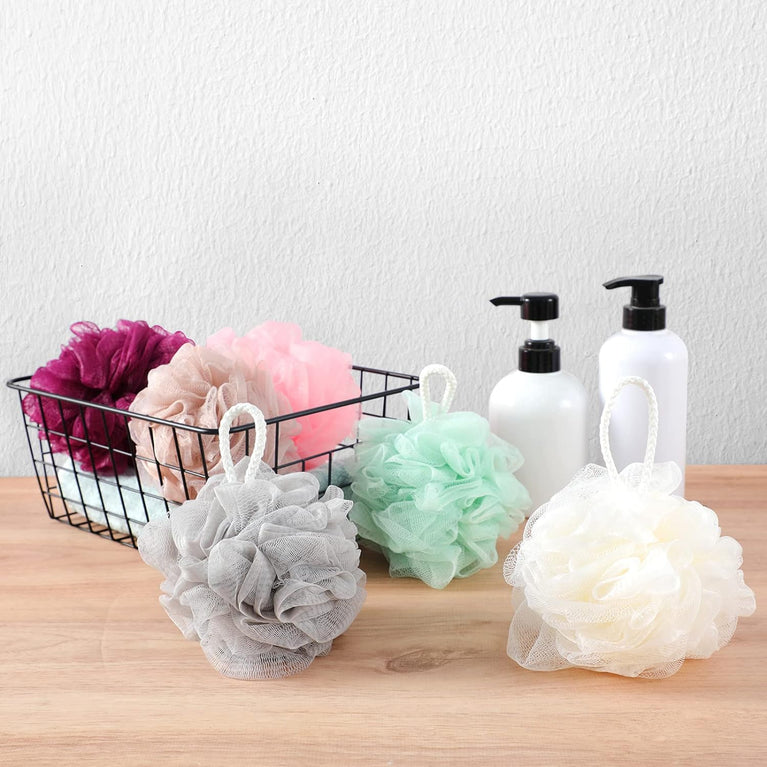 Pack of 6 Multicolor Shower Puff Bath Sponge Set - Soft Exfoliating Shower Sponge for Body Cleaning