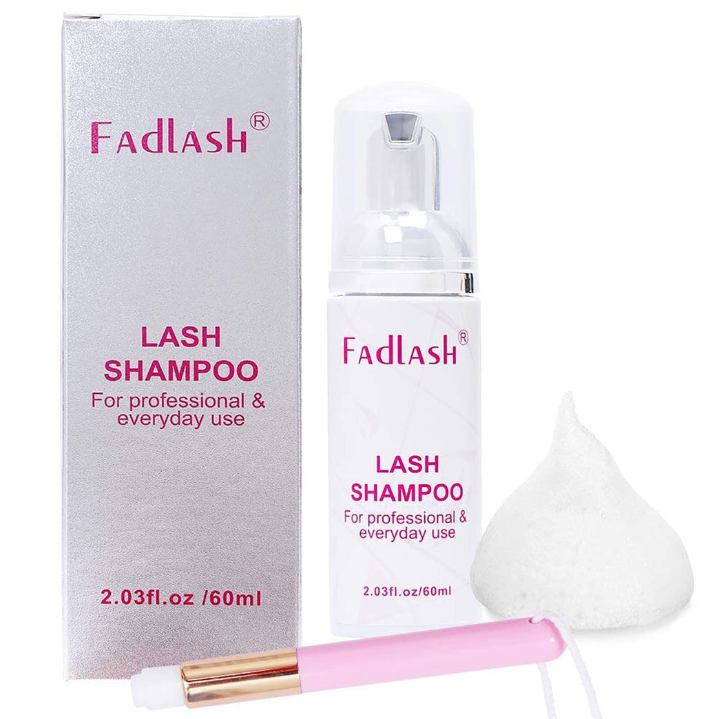 60ml Plant-Based, Alcohol-Free Eyelash Shampoo with Bonus Soft Brush for Improved Eyelash Extension Health and Longevity (2.2 OZ)