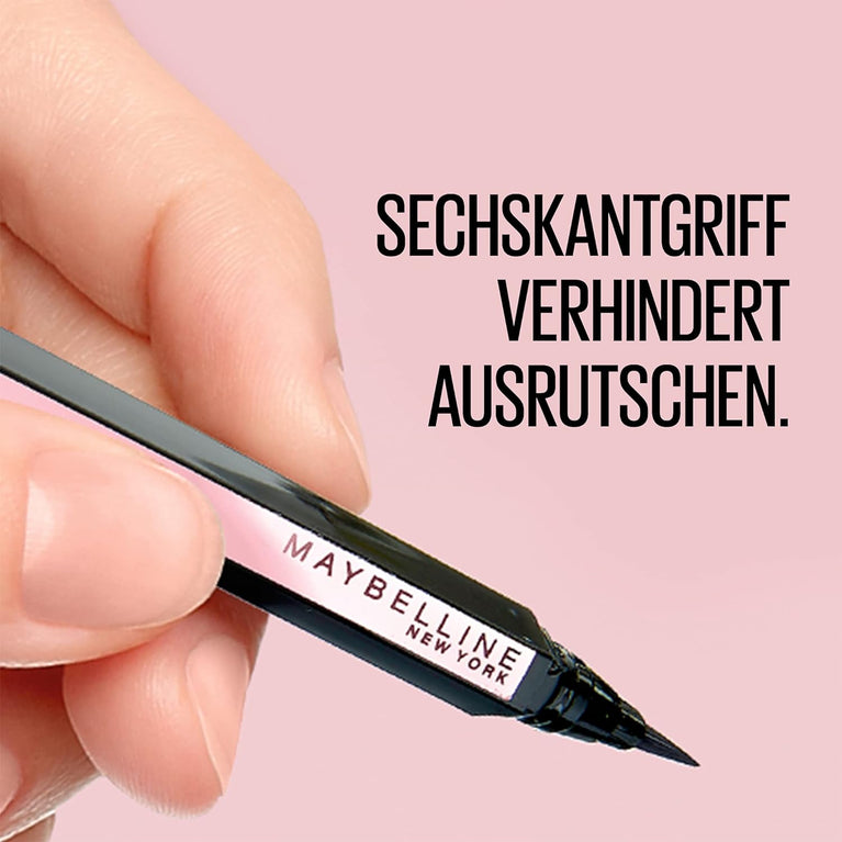 Maybelline 24-Hour Hyper Easy Brush Tip Liquid Eye Liner in Pitch Brown - Smudge Proof and Suitable for Sensitive Eyes
