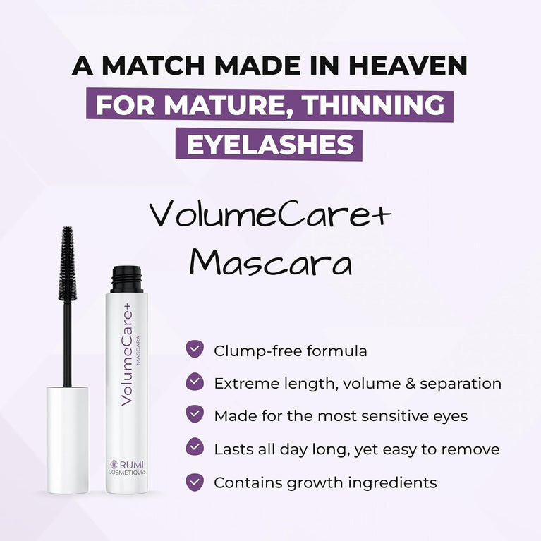 Rumi Cosmetiques SuperiorLength+ Mascara for Mature Women - Dual Action for Intense Length & Volume - Clump-Free with Longevity - Ideal for Sensitive Eyes (Authentic Black)