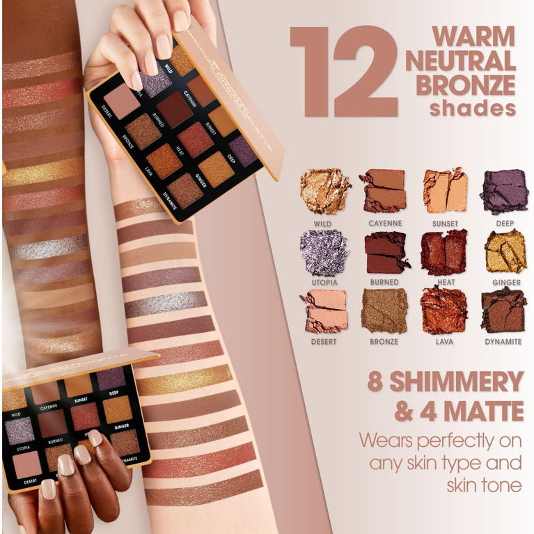 Lamora 12-Shade Bronze Eyeshadow Palette - Versatile, Highly Pigmented Shimmer and Matte Shades - Compact Travel-Friendly Design with Mirror - Vegan & Cruelty Free Makeup