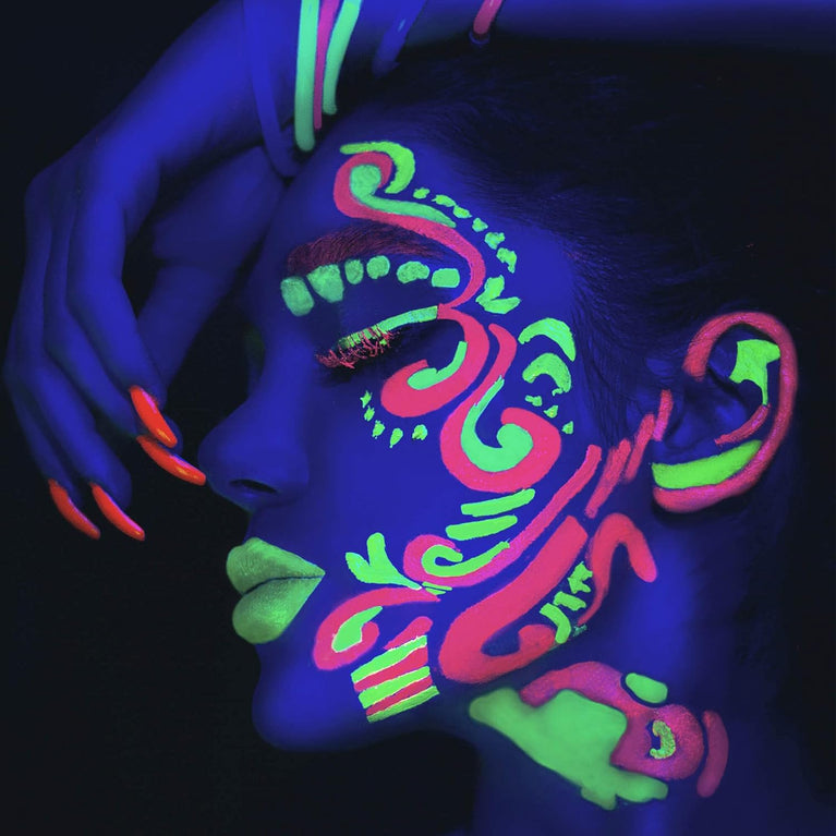 CCbeauty Professional UV Neon Body and Face Paint Set - 8 Vibrant Colors with 10 Brushes, Non-Toxic, Easy to Remove, Glows in the Dark under Black Light, Ideal for Halloween and Festivals