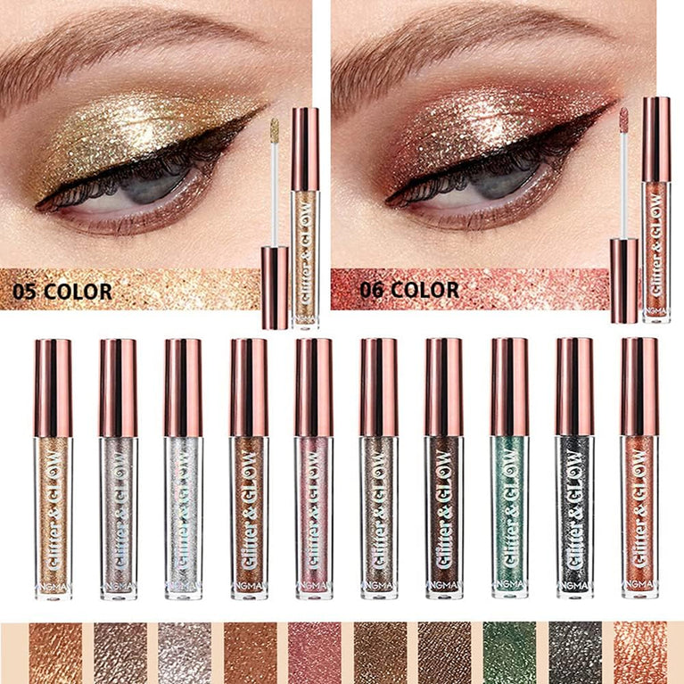 Shimmering Liquid Metal Eyeshadow Set - Waterproof, Quick-Drying and Long-Lasting (#A 10 Colors) - Perfect for Smokey Eye Looks