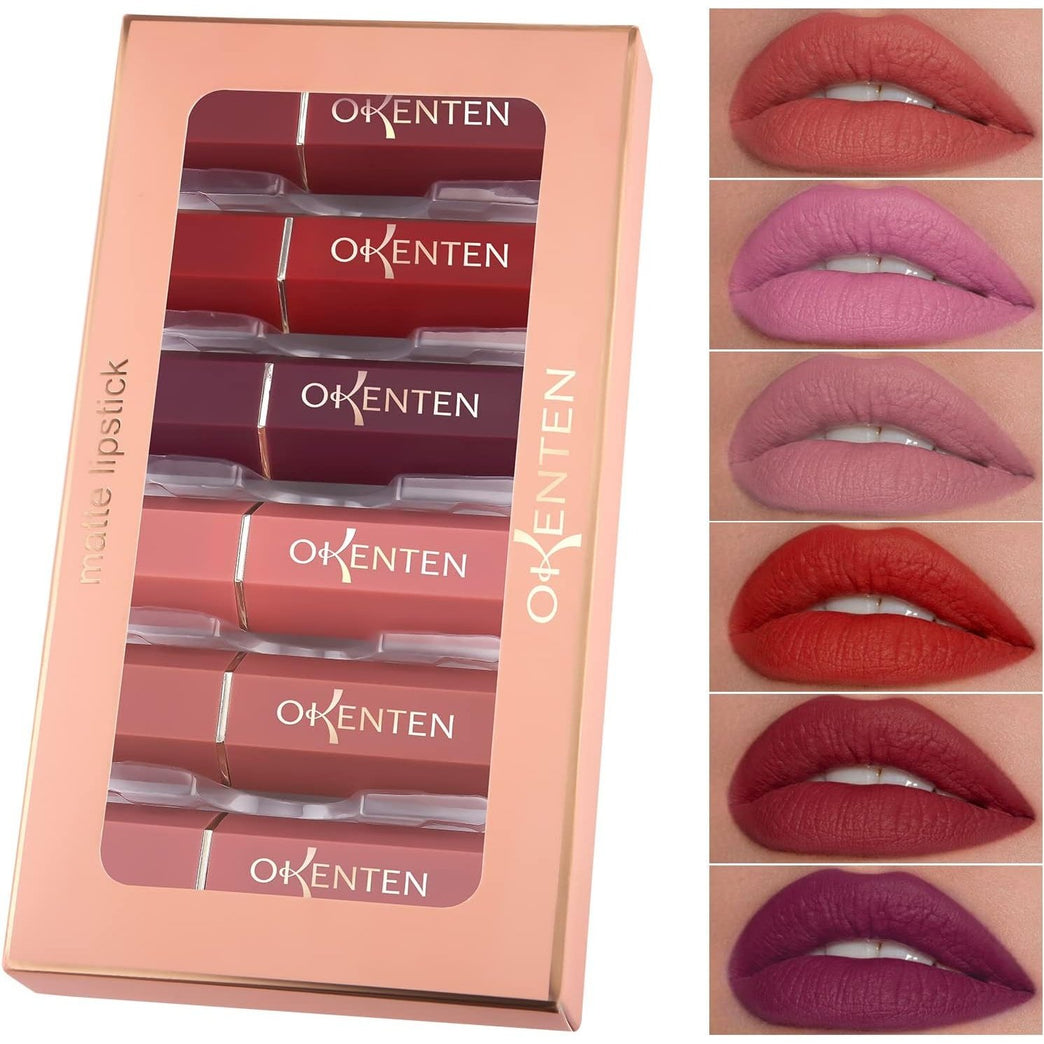 Matte Finish Lipstick Set - Waterproof, Intense Pigment, Long-Lasting Lip Makeup Kit (6 Colors) - Ideal Gift for Women for All Occasions