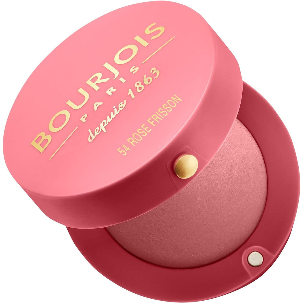 Bourjois 54 Rose Frisson Natural Glow Powder Blush 2.5g - Breakage-Resistant with Baked Technology Formula and Sensual Rose Scent