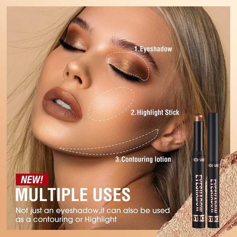 Versatile 8-Piece Waterproof Eyeshadow Stick Set - Matte, Shimmer and Metallic Finish Eye Shadow Crayons for Long-Lasting, Crease-Free Wear (Set B)