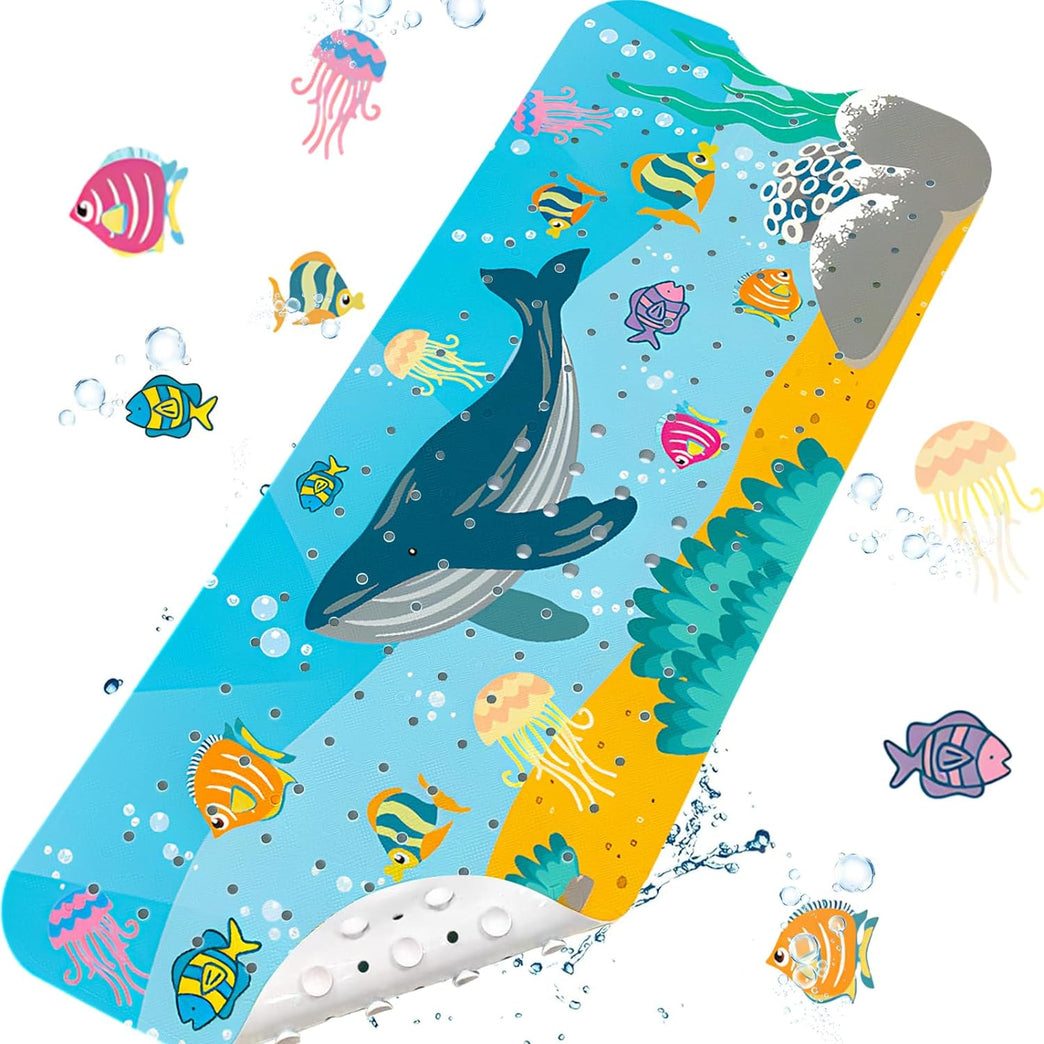 ZOUFRIDN Ocean Friends Non-Slip Bathtub Mat for Children & Baby, Blue