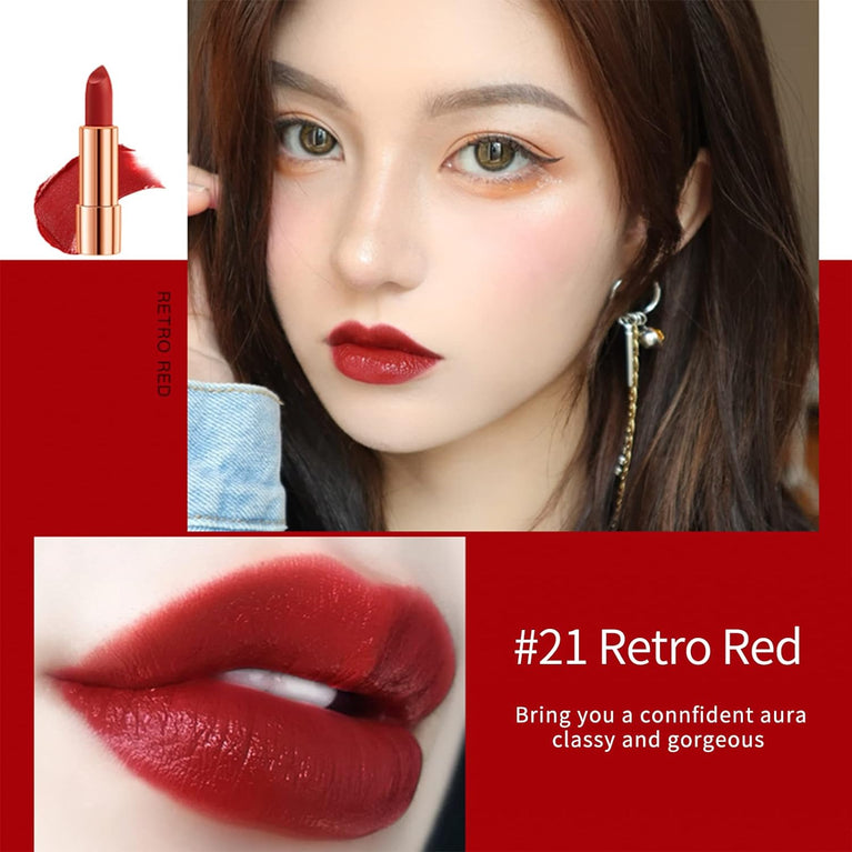 Long-Lasting Velvet Matte Lipstick Trio with Silver Chain Bag Packaging - Waterproof, Non-Stick and Retractable - 3 Popular Shades, 3.5g Each