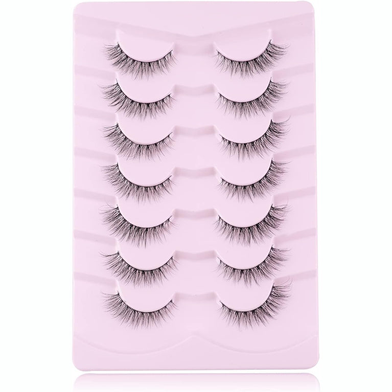 Onlyall Premium Natural-Look Wispy False Eyelashes with Ultra-Thin Band, Soft Flared Design, Lightweight Synthetic Fibers, 7 Pair Pack D1