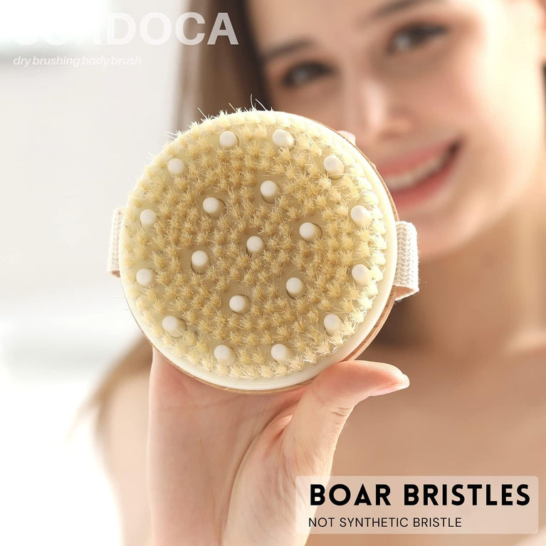 SURDOCA Dry Brushing Body Brush with Beech Wood and Boar Bristles
