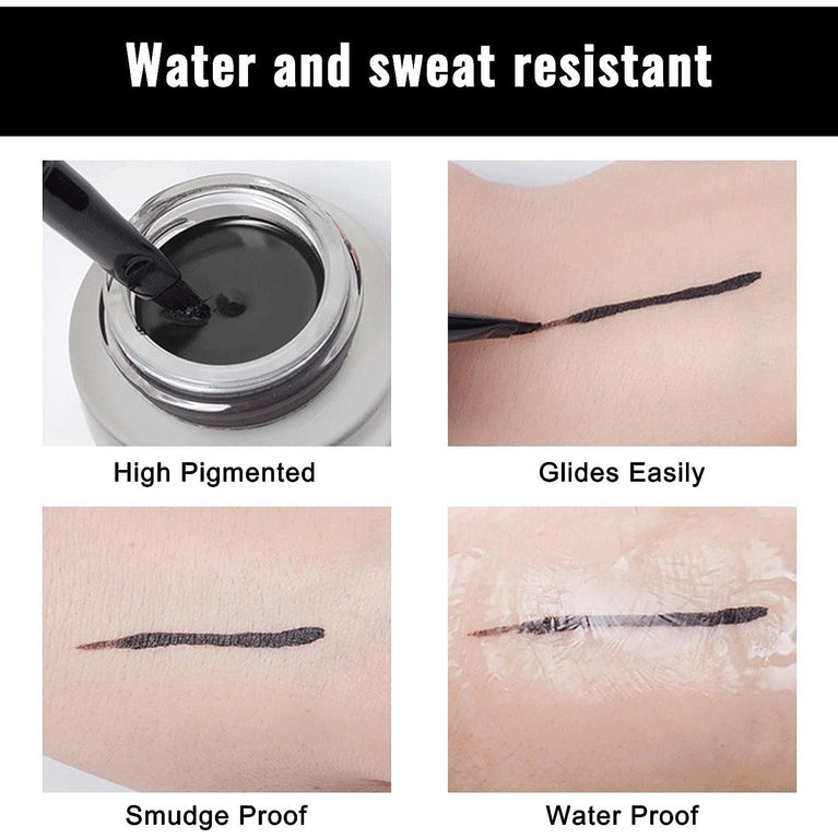 Erinde 24-Hour Waterproof Gel Eyeliner Kit with Dual Brushes - High Pigment Black Cream Eyeliner for Natural Eye Makeup, Vegan and Hypoallergenic 01# Black