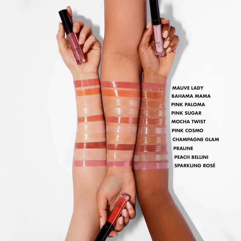 e.l.f. Lip Amplifying Gloss, Moisturizing & Volumizing, Invigorating Shimmer, Sparkling Rosé, Enriched with Vitamin E & Coconut Oil, Cruelty-Free, 0.09 Oz